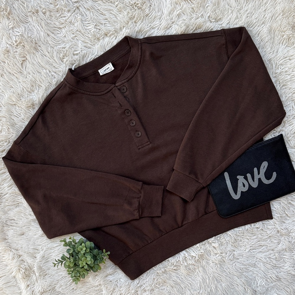 Reflex Henley 5-Button Crewneck Sweatshirt 💗 Brown